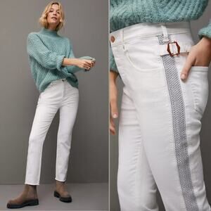 Anthropologie Pilcro Ultra High Rise Side Striped Slim White Jeans 27